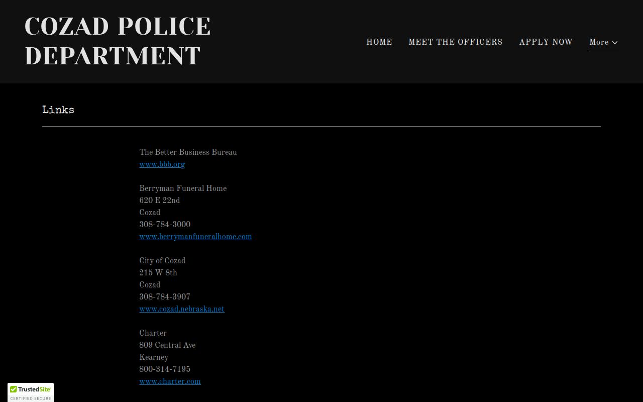 Cozad Police official links page with county agency references